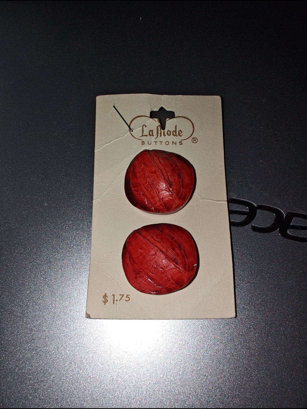 La Mode Buttons Red Round Textured Fashion Buttons - Set of 2